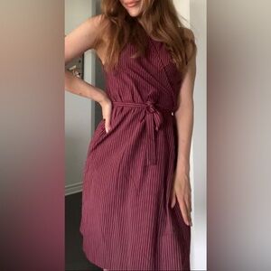 Vintage Hugh Garber Elegant Burgundy wrap Striped Dress